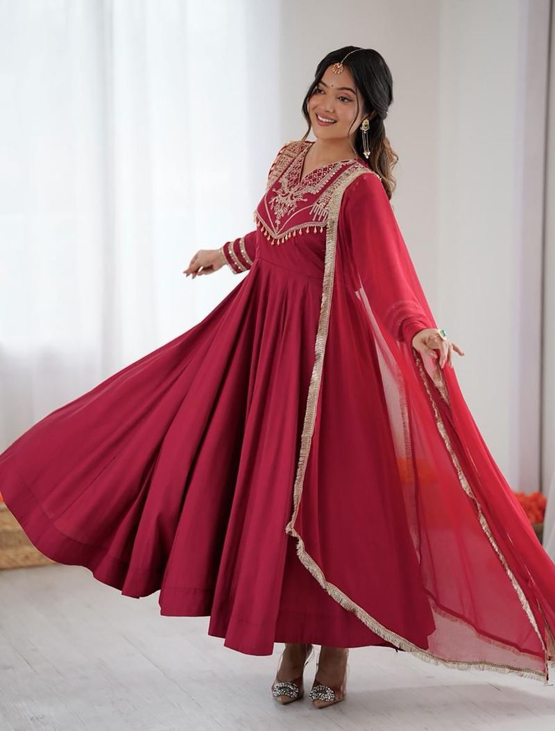 Kedar Fab Embroidered Art Silk Stitched Anarkali Gown (Pink) - Image 8