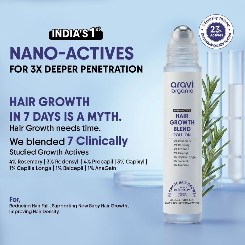 Aravi Organic Nano Active Hair Growth Serum Roll On- 4% Rosemary|3% Redensyl|Boost Hair Growth (25 ml) - Image 6