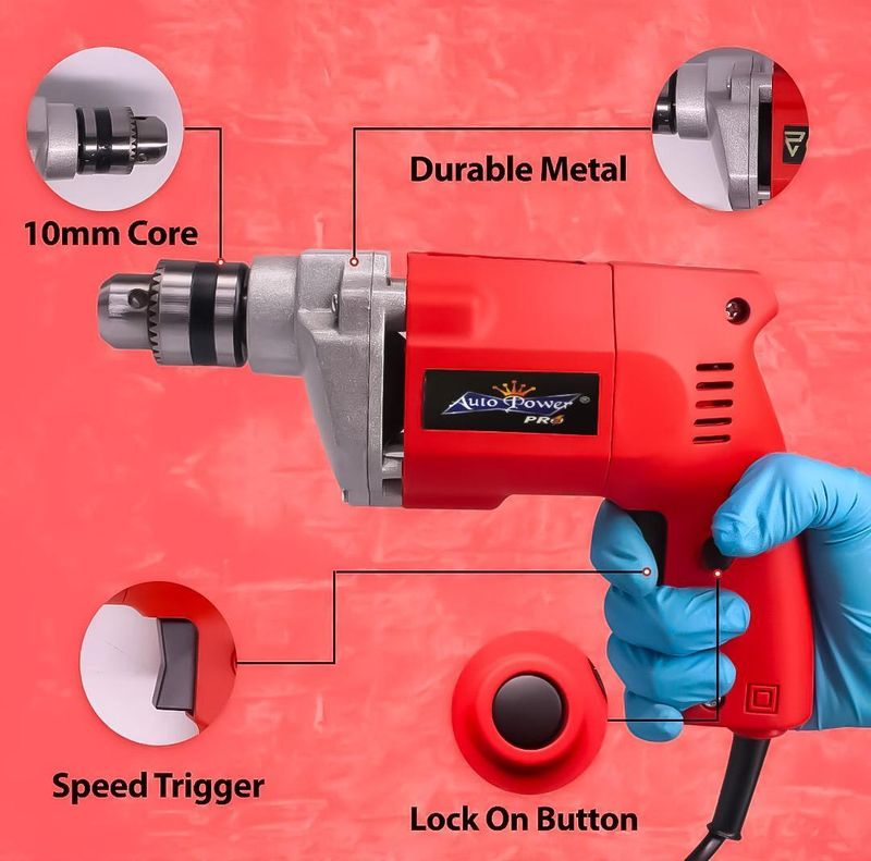 Mamodiaz Auto Power AP-10mm Drill Machine with Iron Cutting & Complete Set With 13 pcs Drill Bit set Impact Driver (10 mm Chuck Size, 500 W) - Image 7