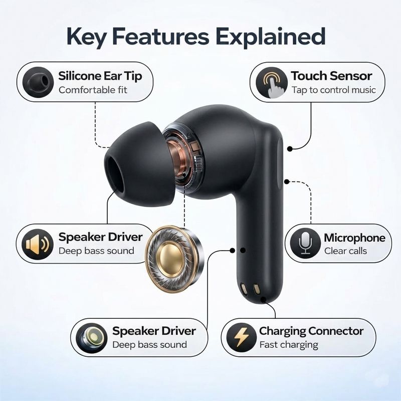TOCSIN Nord 3R CE True Wireless Earbuds, Black - Image 3