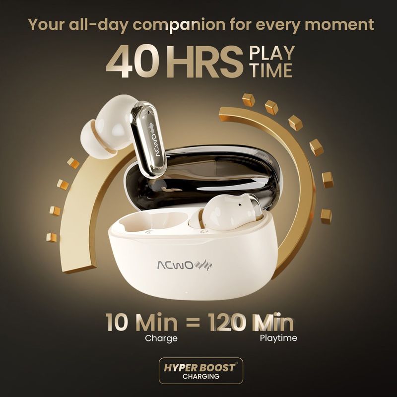 ACwO DwOTS 717 Pro TWS Earbuds, ANC, 40H Playtime, Pearl Crème - Image 7