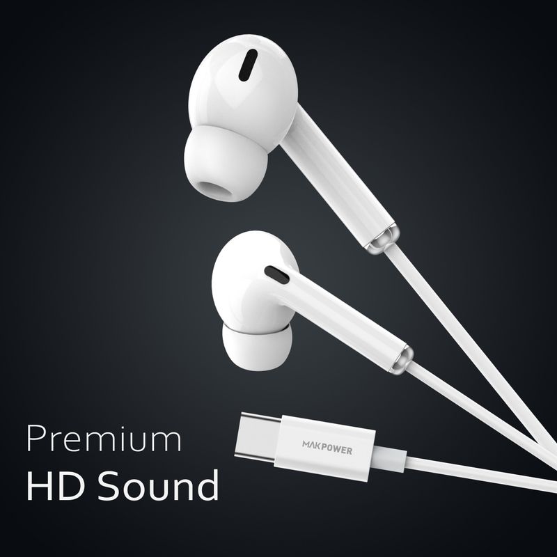 MAK POWER Type-C Wired Earphone | HD Audio, Comfort Fit | Inline Control | 47-inch Cable Wired Headset (White, In the Ear) - Image 4