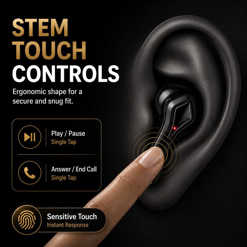 NS WORLD Thar Roxx TWS ANC Earbuds | HD Bass | Touch | Type C | High Vol Bluetooth Gaming Headset (Black, True Wireless) - Image 7