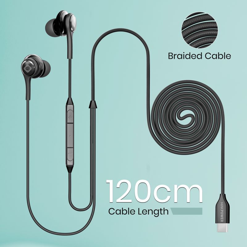 MAK POWER USB C Wired Earphone Black - Image 8