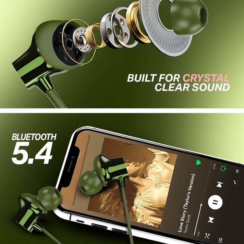 Soroo Future Wireless Bluetooth Neckband with 88H Playback, ENC Mic, Fast Charging, Deep Bass Bluetooth Headset (Green, In the Ear) - Image 5