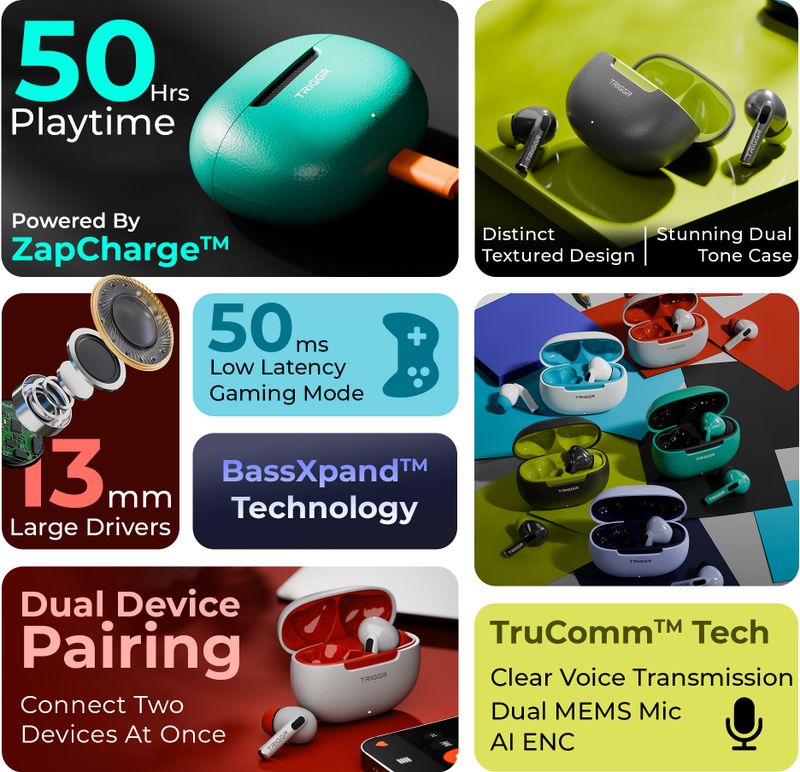 TRIGGR COSMOS True Wireless Earbuds, Teal Noir - Image 4