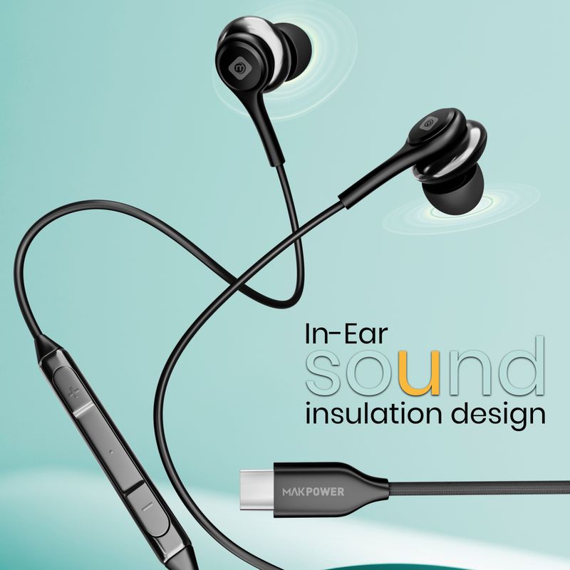 MAK POWER USB C Wired Earphone Black - Image 7