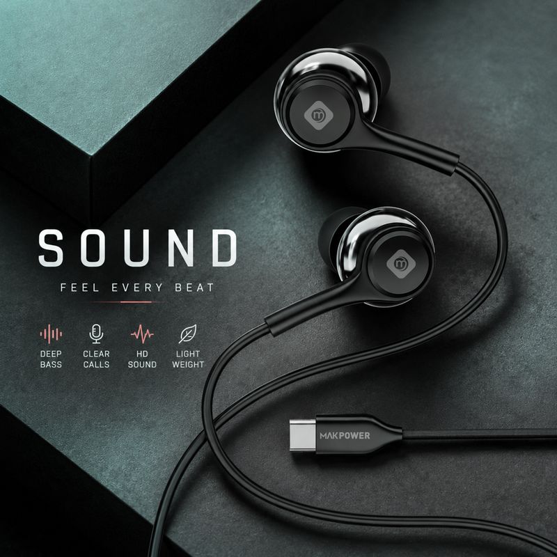 MAK POWER USB C Wired Earphone Black - Image 6