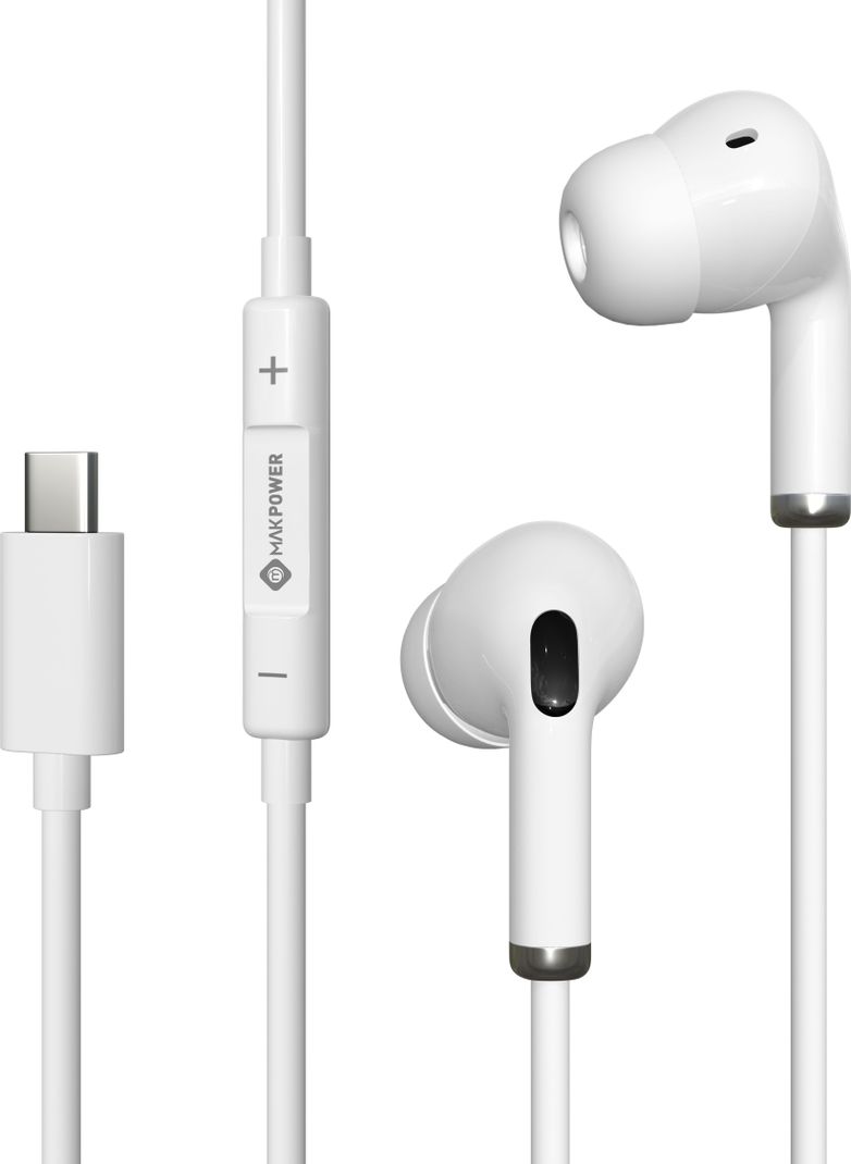 MAK POWER Type-C Wired Earphone | HD Audio, Comfort Fit | Inline Control | 47-inch Cable Wired Headset (White, In the Ear) - Image 2
