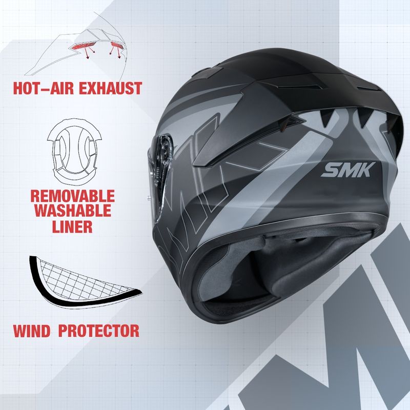 SMK graphic helmet Motorbike Helmet (Grey, Black) - Image 7