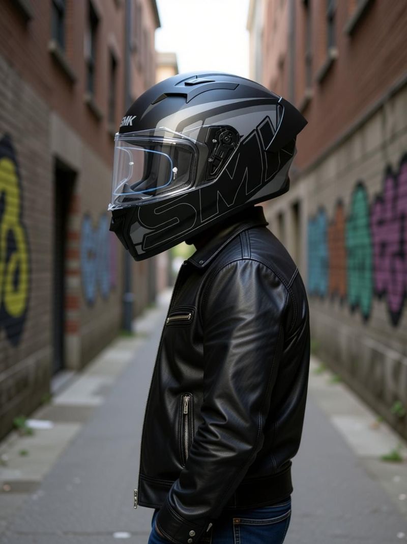 SMK graphic helmet Motorbike Helmet (Grey, Black) - Image 6
