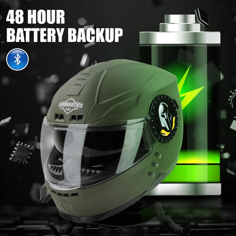 Steelbird Bluetooth Full Face ISI Certified Helmet for Men with Inner Smoke Sun Shield Motorbike Helmet (Matt Battle Green) - Image 7