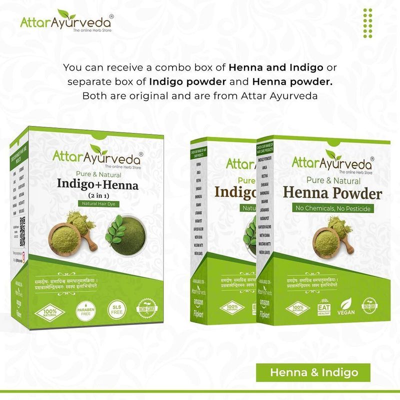 Attar Ayurveda Natural Dye for Black Hair (Henna Leaves powder, Indigo leaves powder combo pack) (400 g) - Image 6