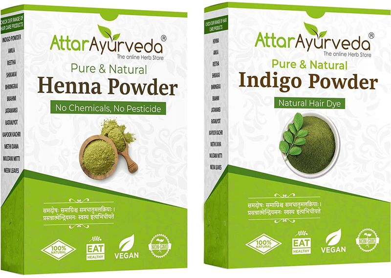 Attar Ayurveda Natural Dye for Black Hair (Henna Leaves powder, Indigo leaves powder combo pack) (400 g) - Image 5