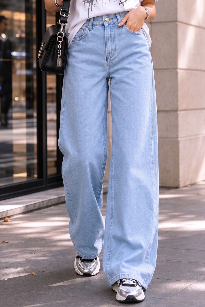 zayla Women Wide Leg High Rise Light Blue Jeans - Image 7