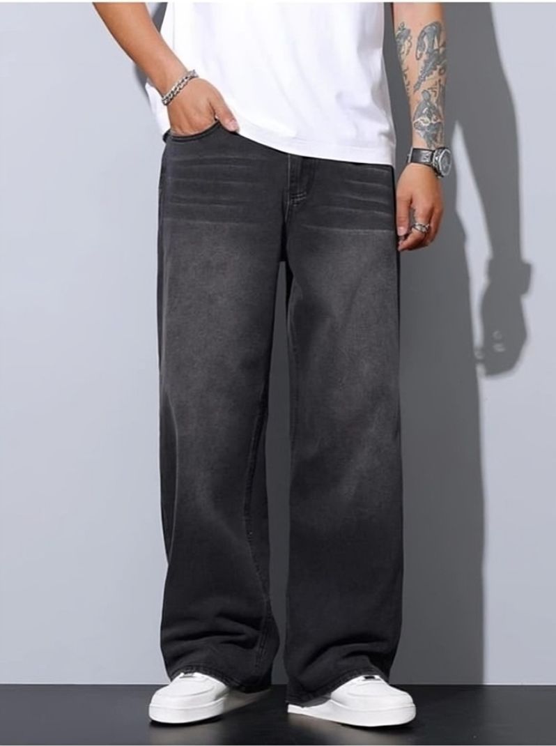 Gruff Men Wide Leg Mid Rise Dark Grey Jeans - Image 3