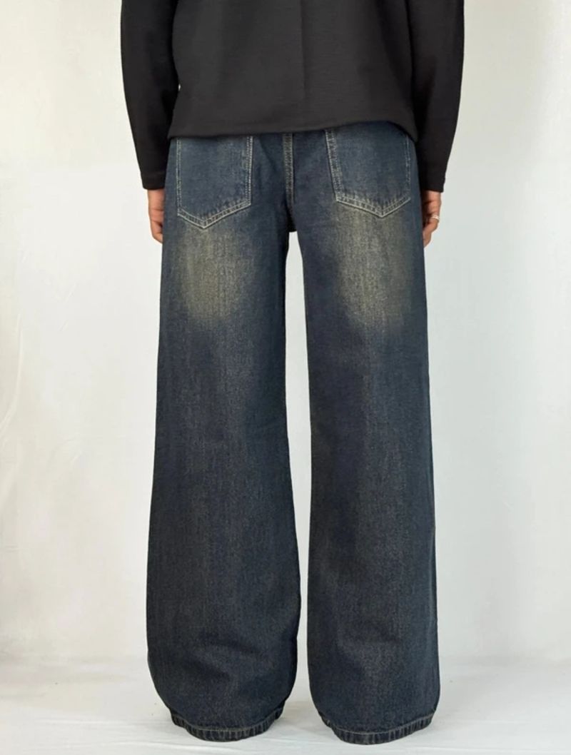 U4Denim Men Wide Leg High Rise Dark Blue Jeans - Image 6