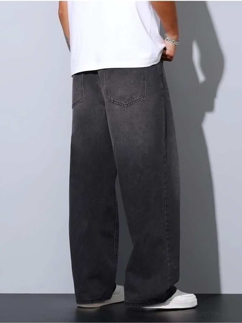 Gruff Men Wide Leg Mid Rise Dark Grey Jeans - Image 4