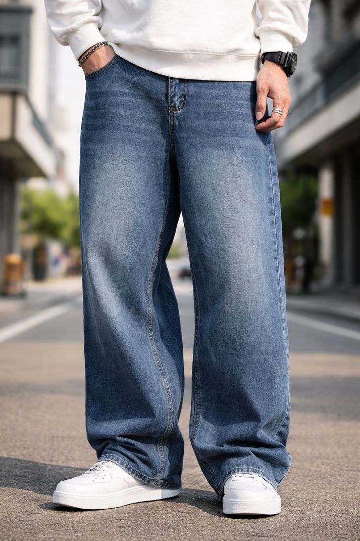 OLLYDENIMS Men Baggy Fit Mid Rise Blue Jeans - Image 3