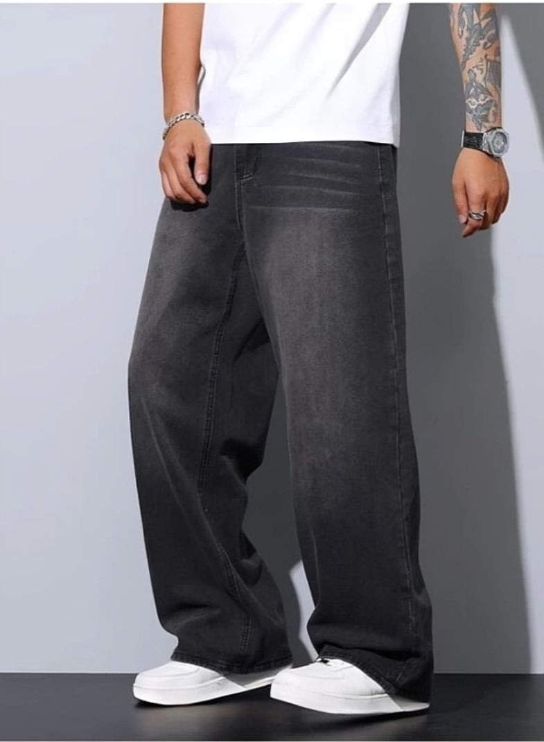 Gruff Men Wide Leg Mid Rise Dark Grey Jeans - Image 6