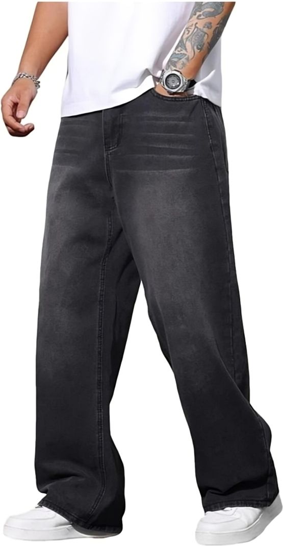 Gruff Men Wide Leg Mid Rise Dark Grey Jeans - Image 5
