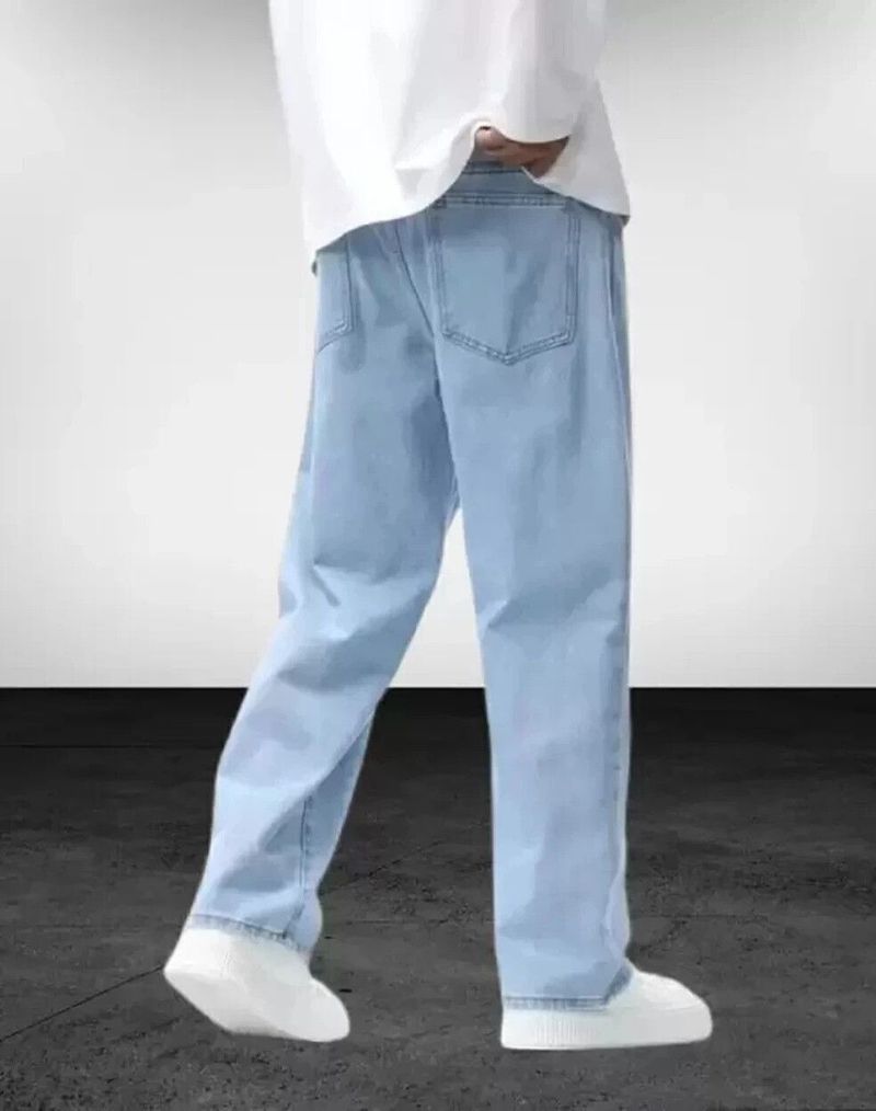 MEIXN Men Loose Fit Mid Rise Light Blue Jeans - Image 6
