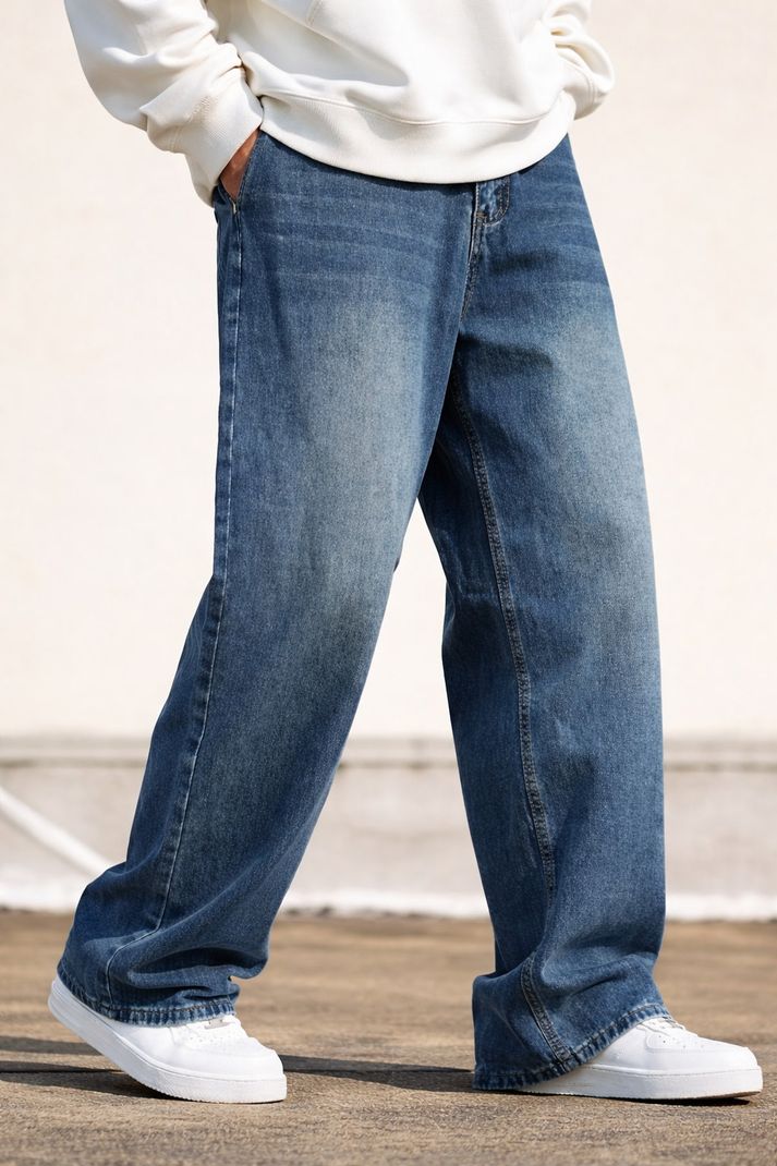 OLLYDENIMS Men Baggy Fit Mid Rise Blue Jeans - Image 6