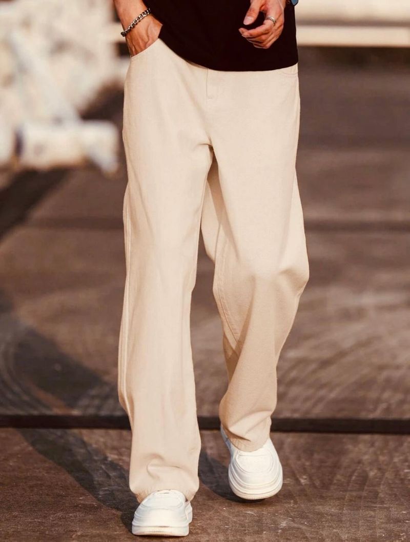 DASHING FIT Men Loose Fit Mid Rise Beige Jeans - Image 5