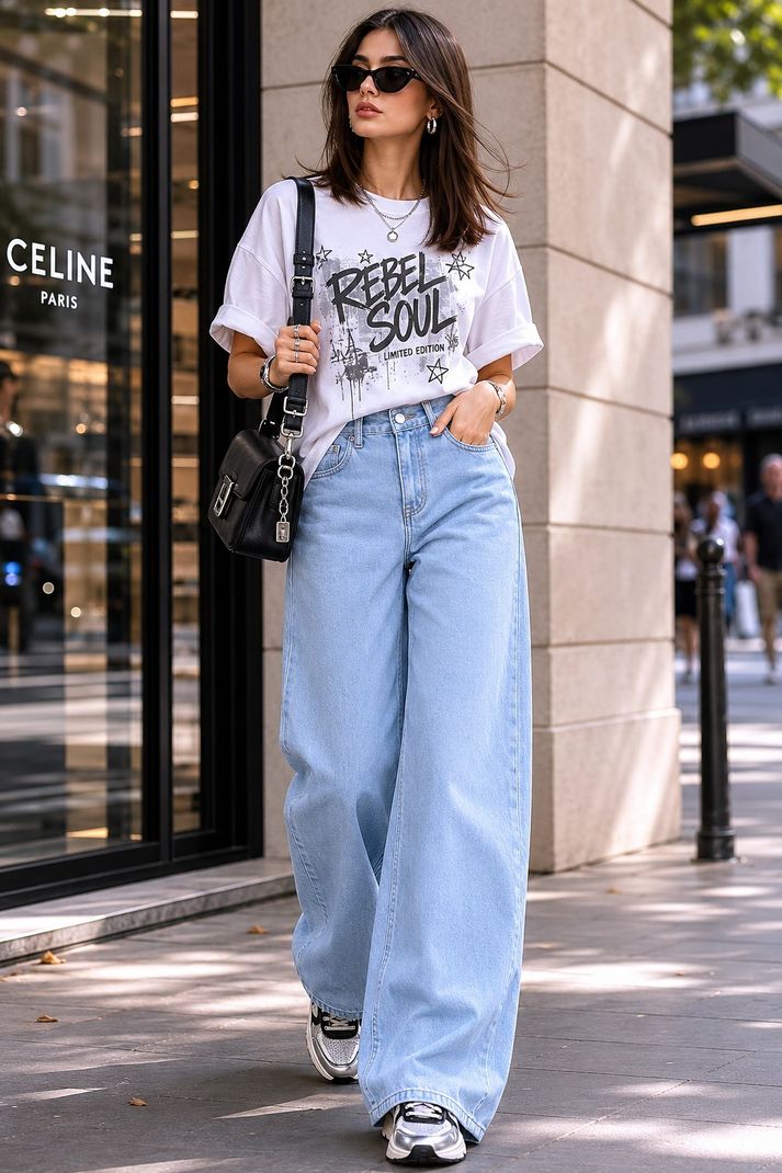 zayla Women Wide Leg High Rise Light Blue Jeans - Image 5