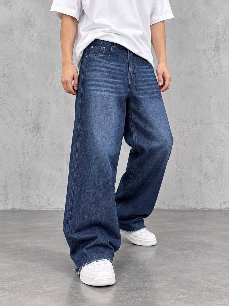 unclear Men Baggy Fit Mid Rise Dark Blue Jeans - Image 5