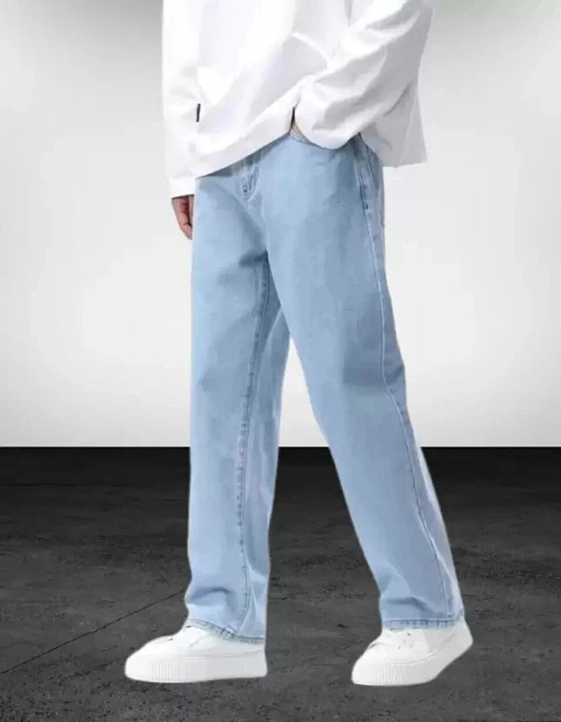 MEIXN Men Loose Fit Mid Rise Light Blue Jeans - Image 7