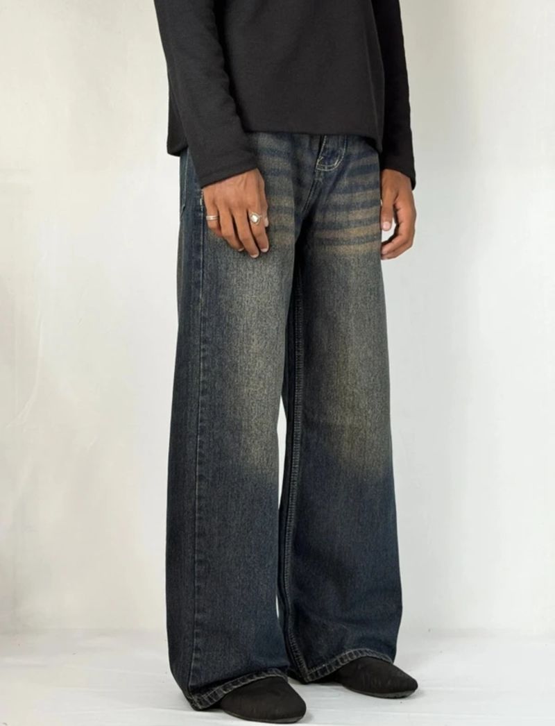 U4Denim Men Wide Leg High Rise Dark Blue Jeans - Image 7