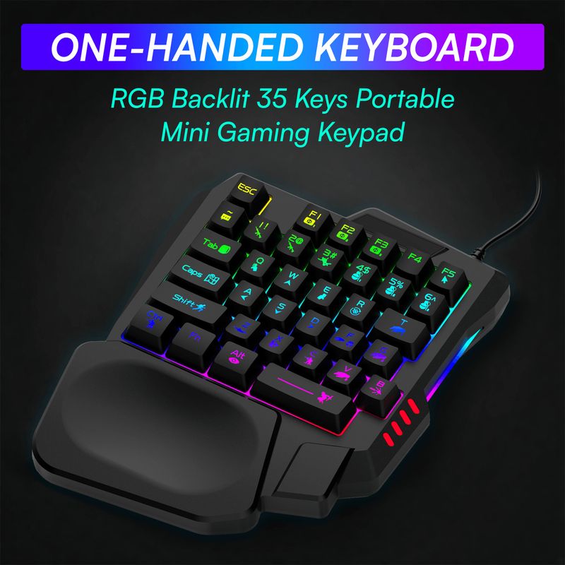 Xavion One Handed RGB Backlit 35-Key USB Gaming Keyboard (Black) - Image 6