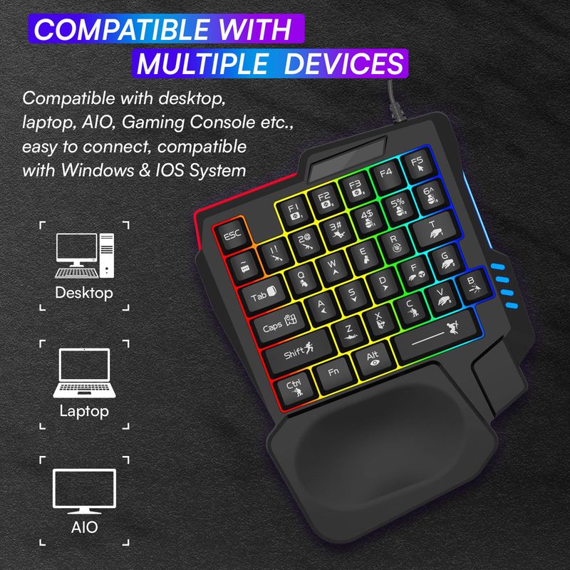 Xavion One Handed RGB Backlit 35-Key USB Gaming Keyboard (Black) - Image 7