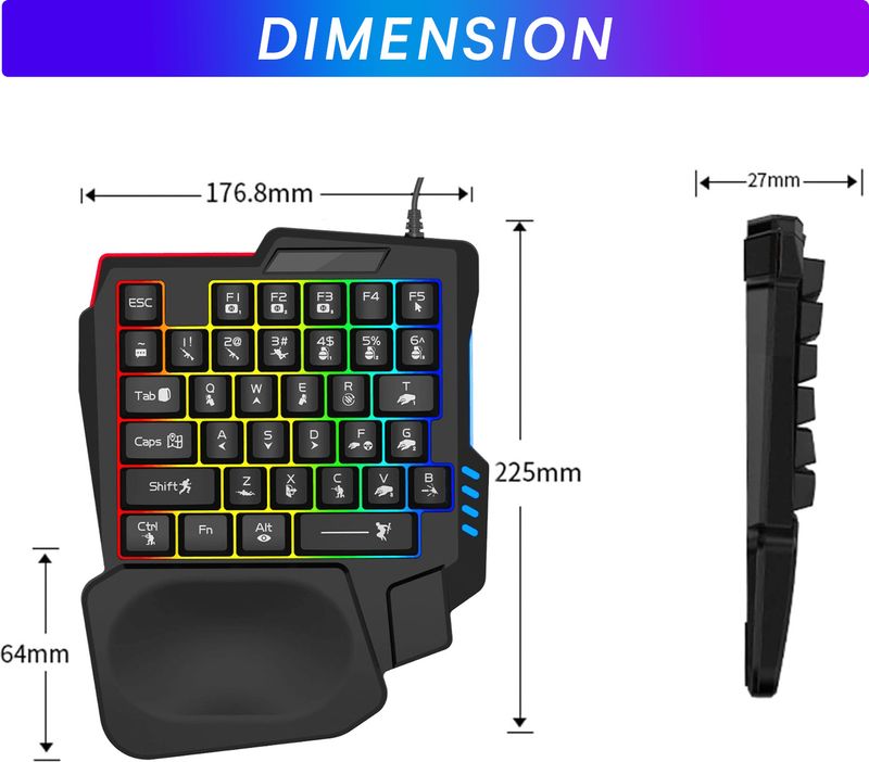 Xavion One Handed RGB Backlit 35-Key USB Gaming Keyboard (Black) - Image 8