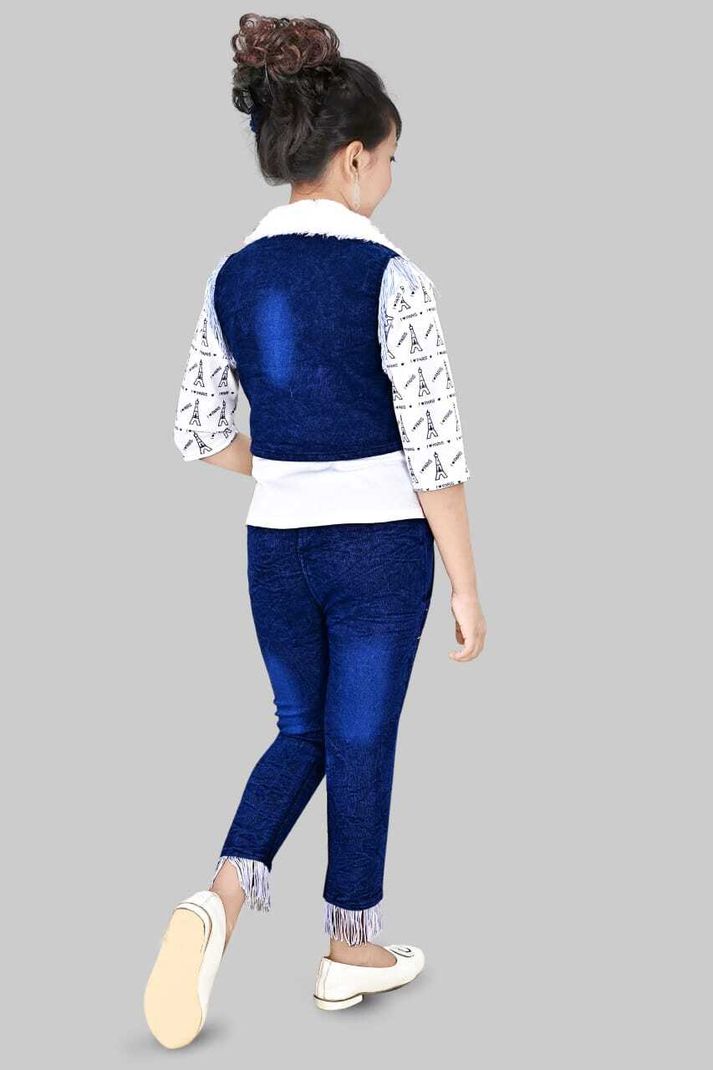 S MONI DRESSES Girls Festive Top Jeans Set (White) - Image 8