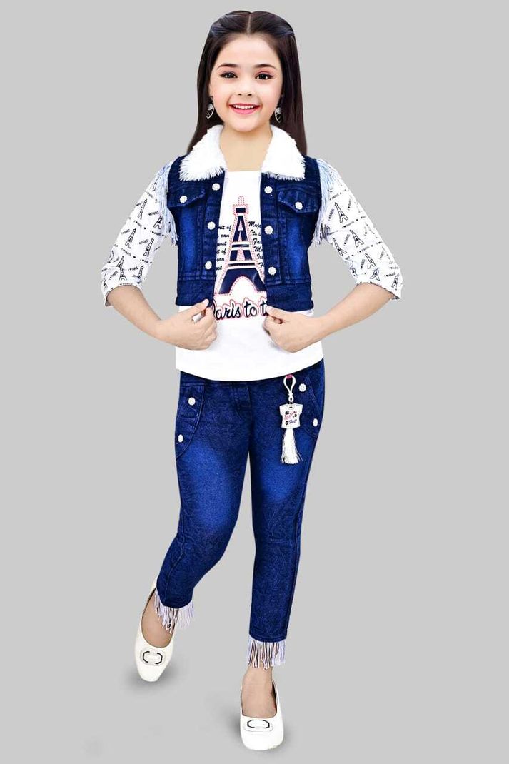 S MONI DRESSES Girls Festive Top Jeans Set (White) - Image 5