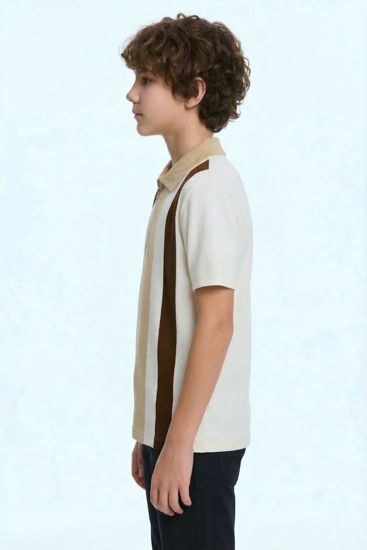Try This Boys Colorblock Cotton Blend Regular T Shirt (Brown, White, Pack of 1) - Image 4
