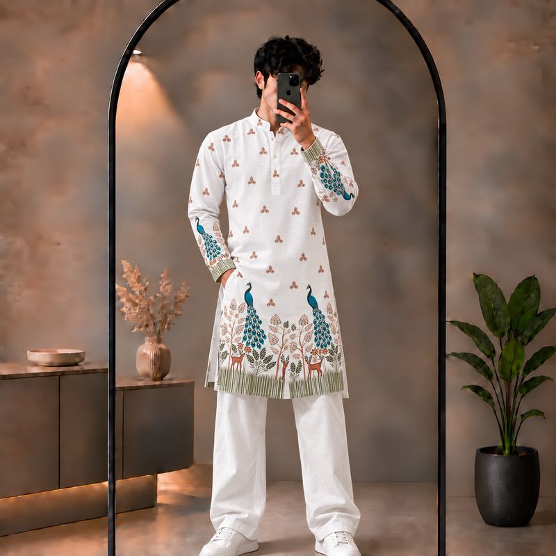 GRATITUDE ROCK Printed Cotton Blend Straight Kurta (White) - Image 4