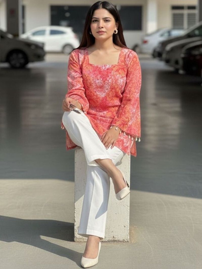 Radhikaa Women Pink Floral Bell Sleeve Casual Top - Image 4