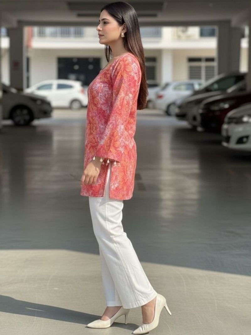 Radhikaa Women Pink Floral Bell Sleeve Casual Top - Image 5