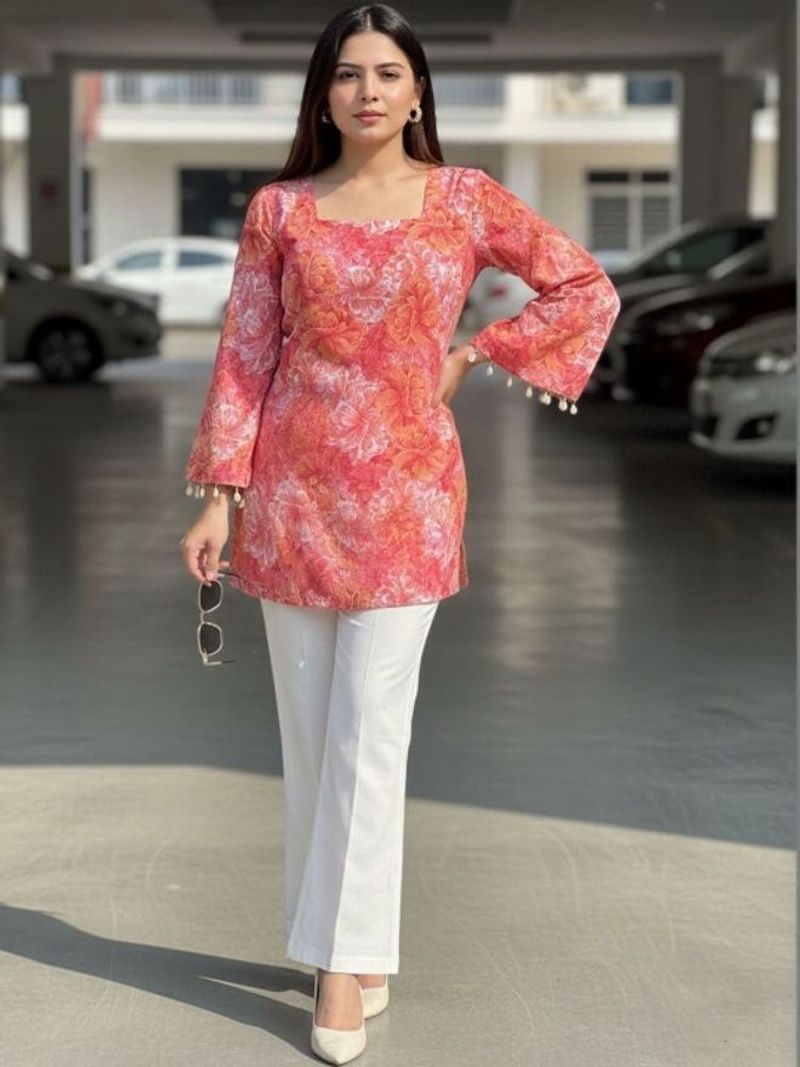 Radhikaa Women Pink Floral Bell Sleeve Casual Top - Image 3