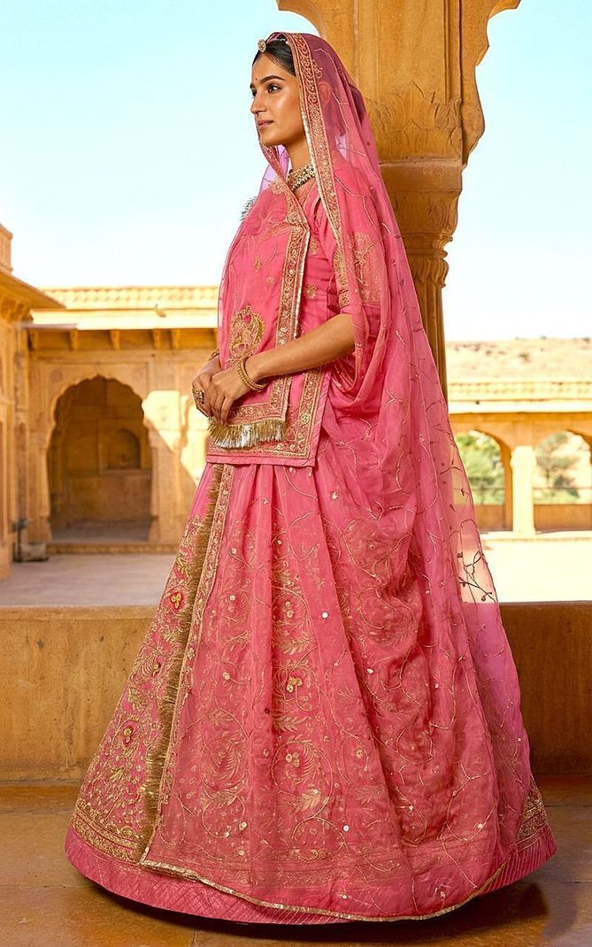 Shree Ambey Trading Embroidered Semi Stitched Rajputi Poshak Pink - Image 4