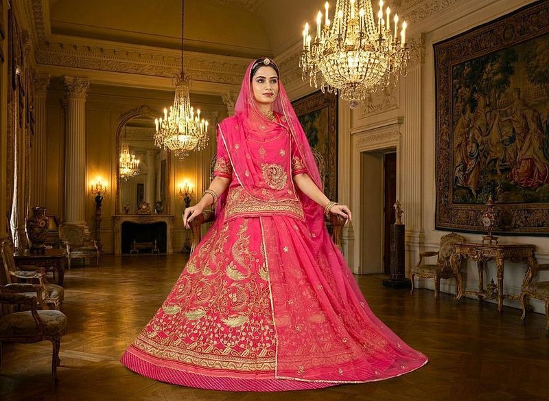 Shree Ambey Trading Embroidered Semi Stitched Rajputi Poshak Pink - Image 3