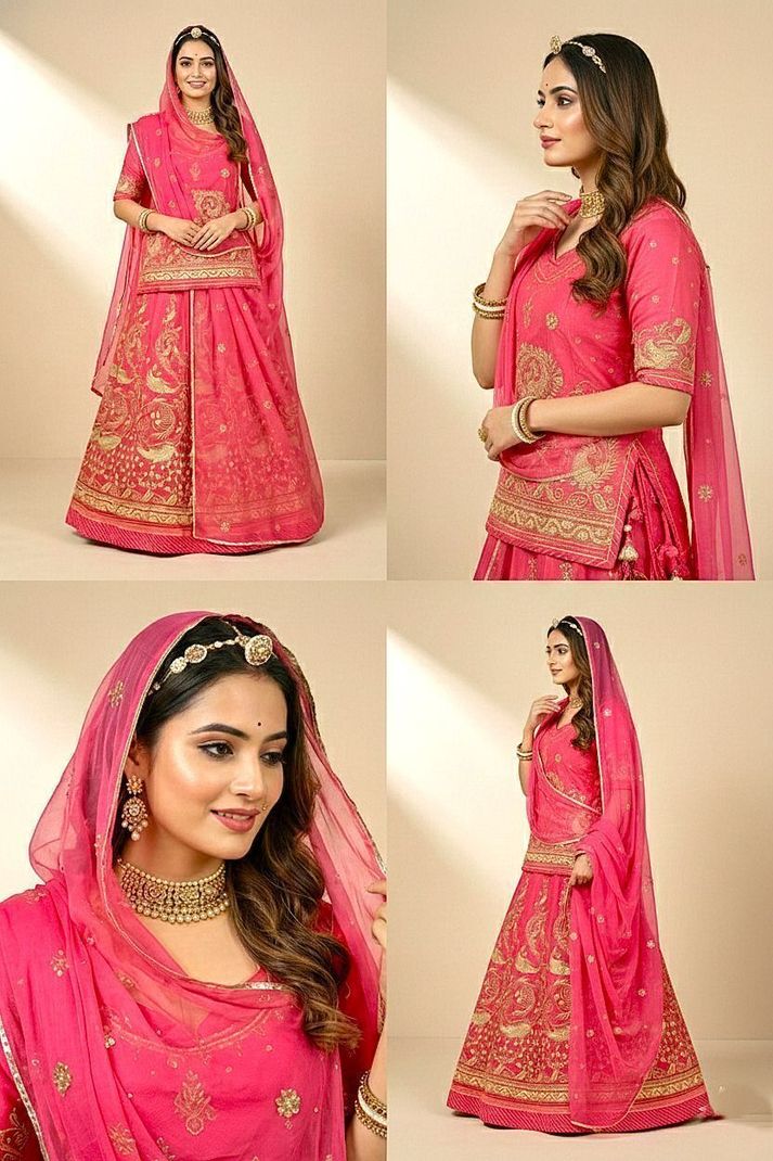 Shree Ambey Trading Embroidered Semi Stitched Rajputi Poshak Pink - Image 5