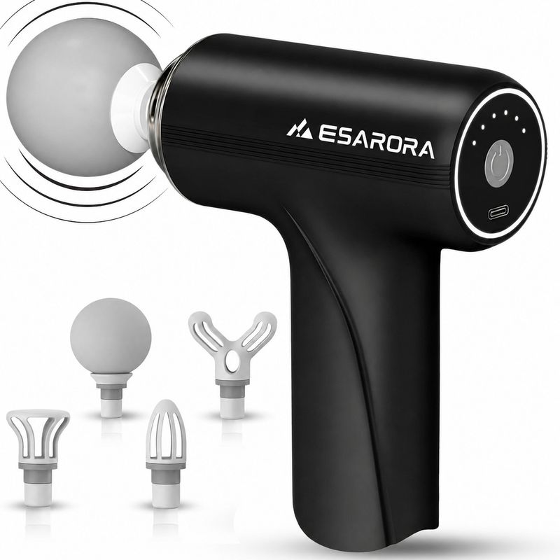 Esarora Massage Gun Deep Tissue 6-Speed Portable Percussion Muscle Massager with_B65D 4 Heads, Pain Relief, Relaxation for Stiff Shoulders With Full body Massage_R8G Massager (Multicolor) - Image 5