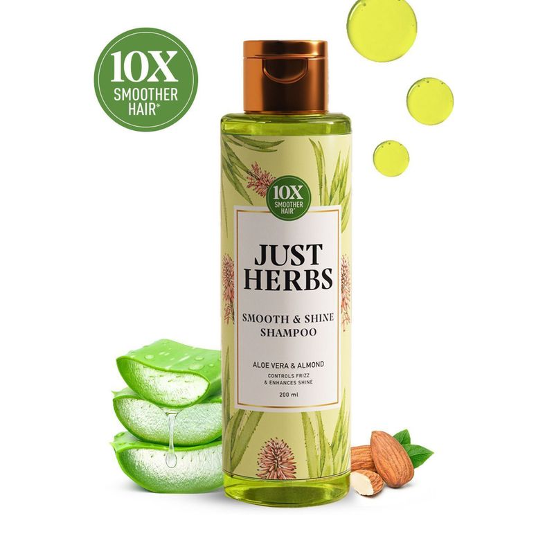 Just Herbs Smooth & Shine Shampoo for Dry & Frizzy Hair | Aloe & Almond (200 ml) - Image 3