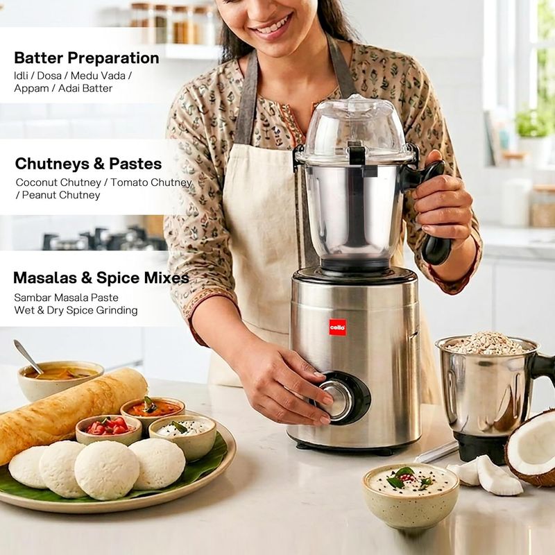 cello Steelox 1000 W Juicer Mixer Grinder (Steelox Pro Mixer Grinder 1000 Watts For Kitchen | 4 Jars | Silver) - Image 8