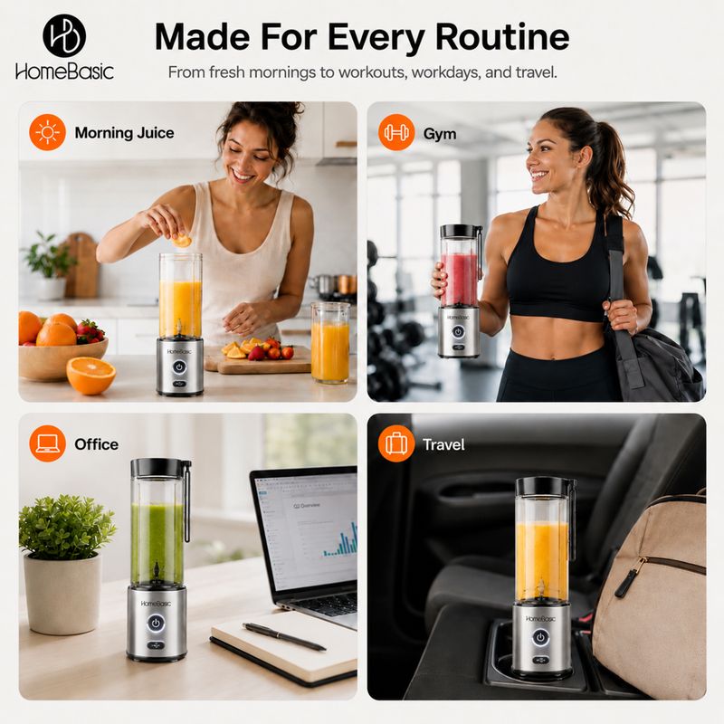 HOMEBASIC Portable Blender 450ml USB Rechargeable Black - Image 6