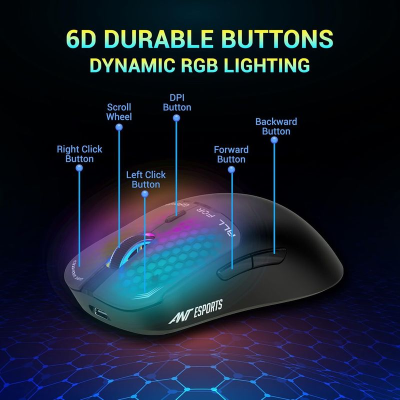 Ant Esports Virtus100 RGB Wired Ergonomic Optical Gaming Mouse (USB 3.0, Black) - Image 7